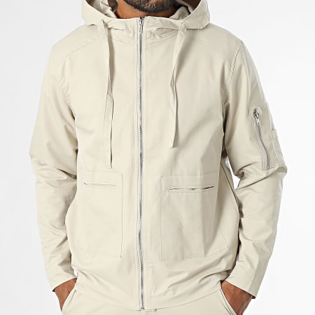 Frilivin - Beige Zip-jas met capuchon en Cargo-broekset