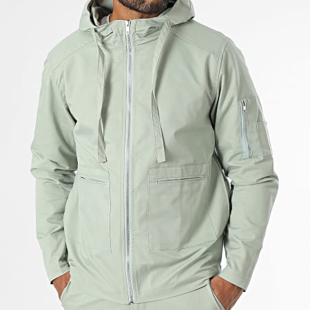 Frilivin - Conjunto de chaqueta con capucha y cremallera y pantalón cargo verde