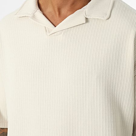 Frilivin - Conjunto de camiseta con cuello de pico y pantalón de chándal beige