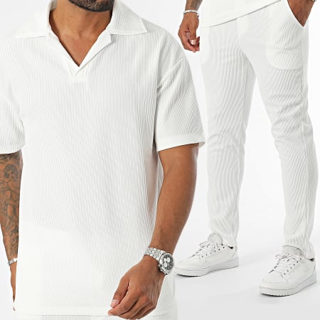 Frilivin - Conjunto de camiseta blanca con cuello de pico y pantalón de chándal