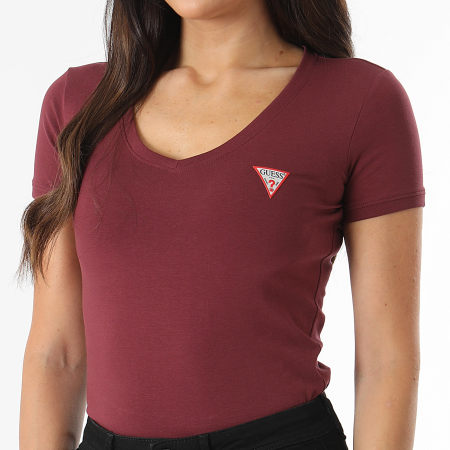 Guess - T-shirt donna con scollo a V W2YI45-J1314 Bordeaux