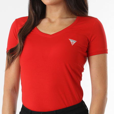 Guess - Camiseta de mujer con cuello de pico W2YI45-J1314 Rojo