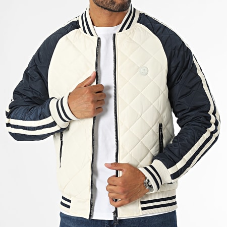 Kymaxx - Chaqueta bomber a rayas azul marino beige