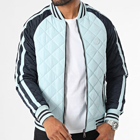 Kymaxx - Chaqueta bomber azul marino con rayas