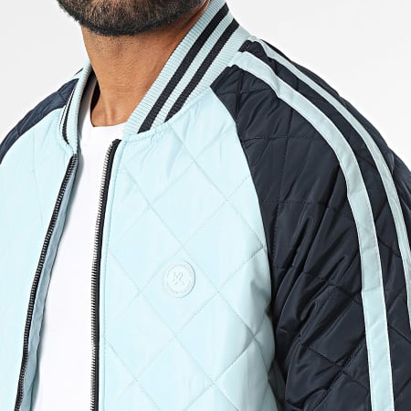 Kymaxx - Chaqueta bomber azul marino con rayas