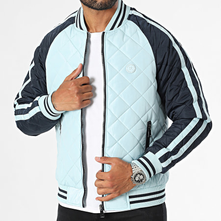 Kymaxx - Chaqueta bomber azul marino con rayas