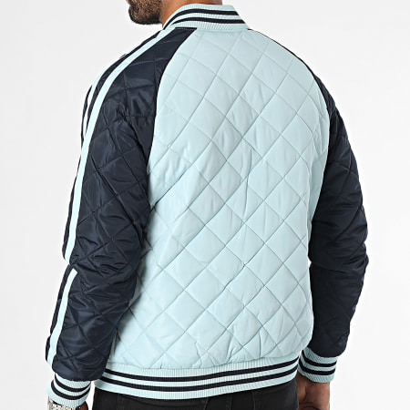 Kymaxx - Chaqueta bomber azul marino con rayas