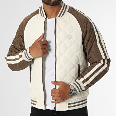 Kymaxx - Chaqueta bomber a rayas marrón beige