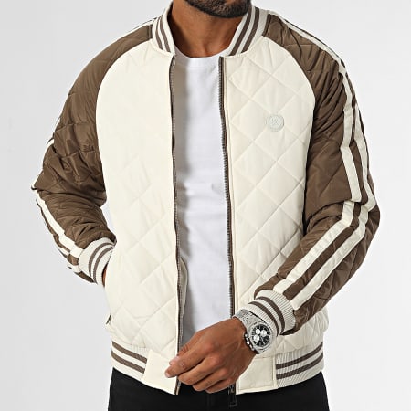 Kymaxx - Chaqueta bomber a rayas marrón beige