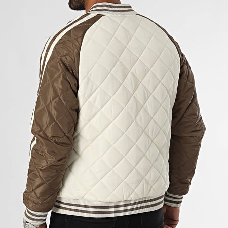 Kymaxx - Chaqueta bomber a rayas marrón beige