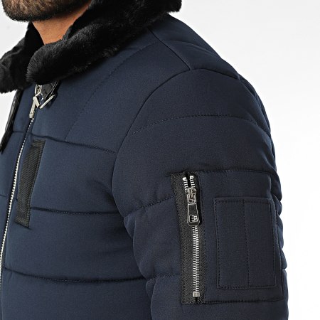 Kymaxx - Chaqueta acolchada con cuello de piel azul marino