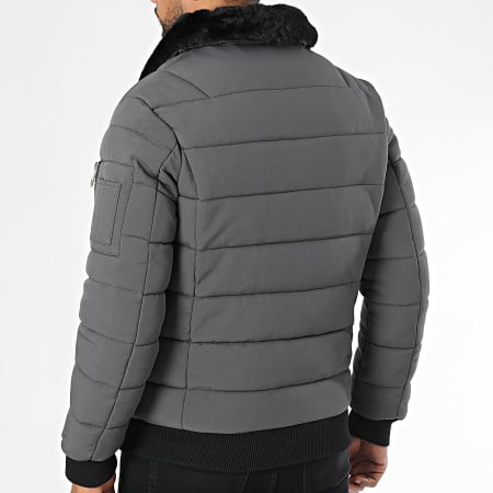 Kymaxx - Chaqueta acolchada con cuello de piel gris marengo