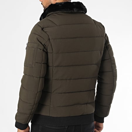 Kymaxx - Chaqueta acolchada con cuello de piel verde caqui oscuro