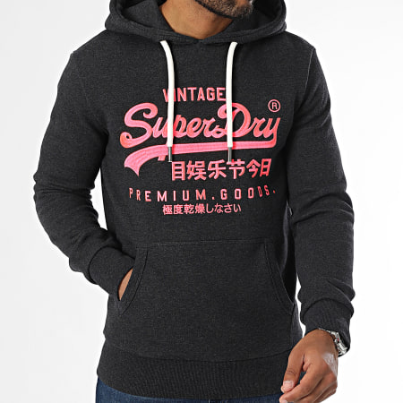 Superdry - Neon Vintage Logo Graphic Hoodie M2013704A Houtskool Heather Grijs