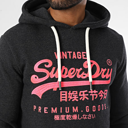 Superdry - Sudadera con capucha Neon Vintage Logo Graphic M2013704A Charcoal Heather Grey