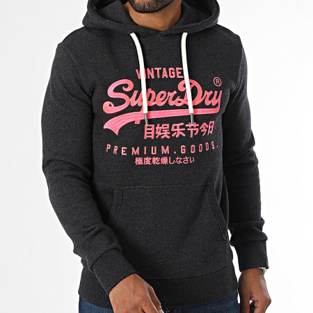 Superdry - Sudadera con capucha Neon Vintage Logo Graphic M2013704A Charcoal Heather Grey