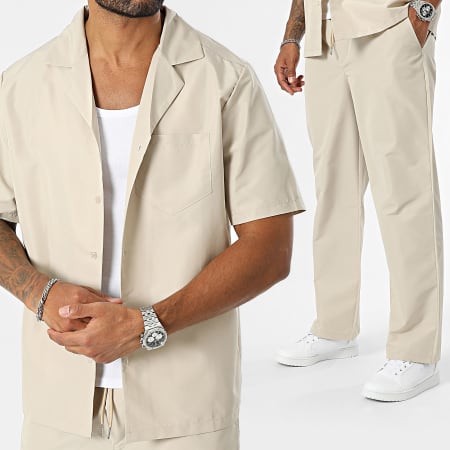 Uniplay - Conjunto de camisa de manga corta y pantalón beige