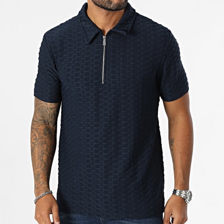 Uniplay - Polo a manica corta con colletto a zip in stile navy