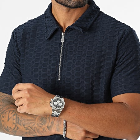 Uniplay - Polo a manica corta con colletto a zip in stile navy