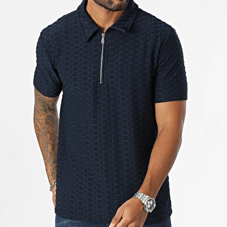 Uniplay - Polo a manica corta con colletto a zip in stile navy