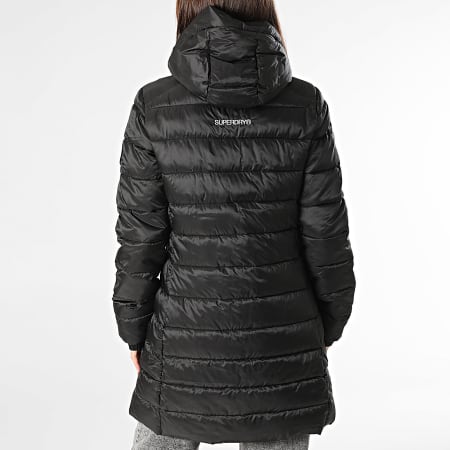 Superdry - Doudoune Longue Capuche Femme Fuji Noir