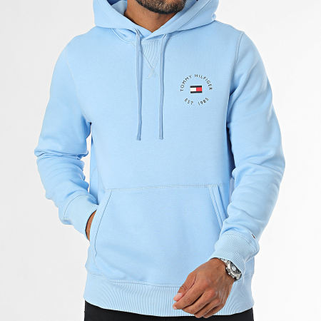 Tommy Hilfiger - Sweat Capuche Hilfiger Roundall Flag 5531 Bleu Clair