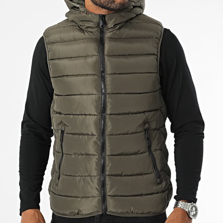 Kymaxx - Chaqueta sin mangas con capucha verde caqui