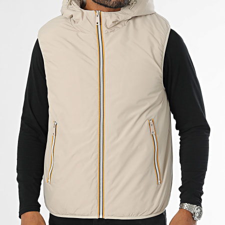 Kymaxx - Chaqueta beige sin mangas con capucha