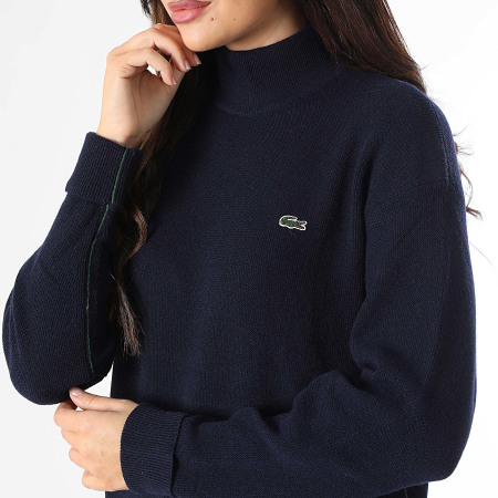 Lacoste Pull Col Roule Femme Logo Brode Crocodile Bleu Marine LaBoutiqueOfficielle