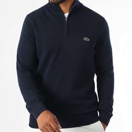 Lacoste Pull Zippe Logo Brode Crocodile Regular Fit Bleu Marine LaBoutiqueOfficielle