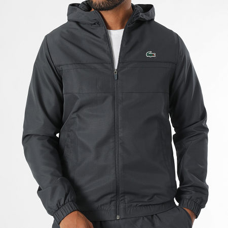 Lacoste - Veste Zippée Capuche Logo Crocodile Gris Anthracite