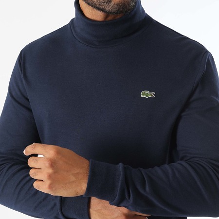 Jersey de cuello alto con logo bordado de cocodrilo azul marino
