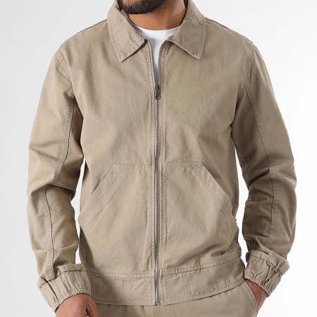 LBO - 3609 Conjunto de chaqueta con cremallera y pantalón cargo beige