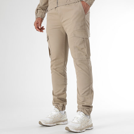 LBO - 3609 Conjunto de chaqueta con cremallera y pantalón cargo beige