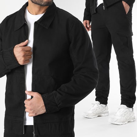 LBO - 3610 Conjunto de chaqueta negra con cremallera y pantalón cargo