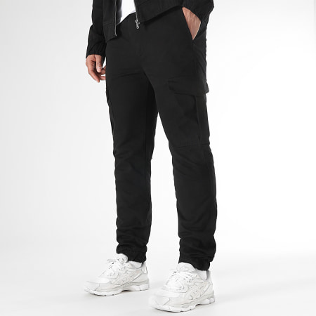 LBO - 3610 Conjunto de chaqueta negra con cremallera y pantalón cargo