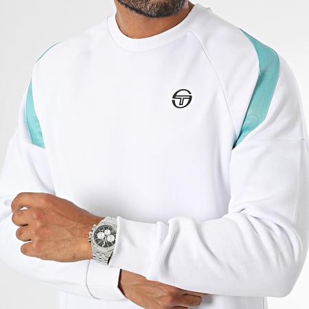 Sergio Tacchini - Diagonalley 40774 Felpa girocollo a righe bianche e turchesi