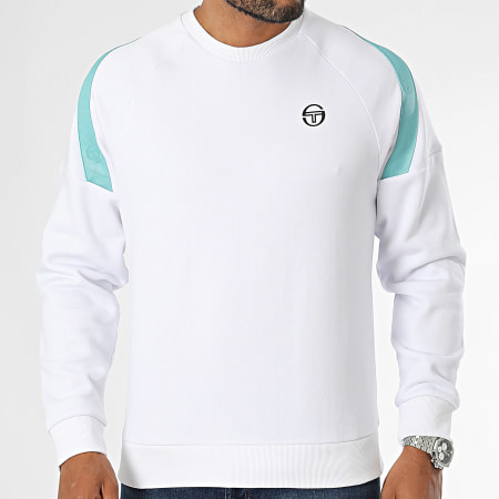 Sergio Tacchini - Diagonalley 40774 Wit Turquoise Stripe Crewneck Sweatshirt