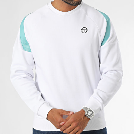 Sergio Tacchini - Diagonalley 40774 Felpa girocollo a righe bianche e turchesi