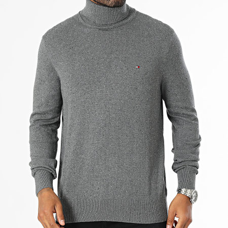 Tommy Hilfiger - Algodón Pima Cachemira 8048 Gris jaspeado Jersey cuello vuelto