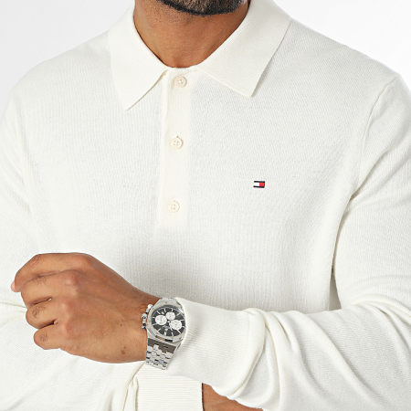 Tommy Hilfiger - Polo met lange mouwen van Pima organisch katoen en kasjmier 6519 Ecru