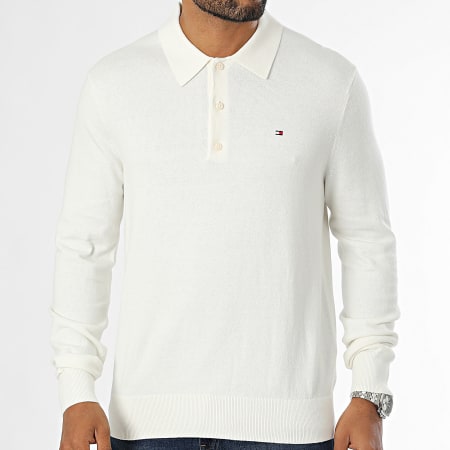 Tommy Hilfiger - Polo met lange mouwen van Pima organisch katoen en kasjmier 6519 Ecru