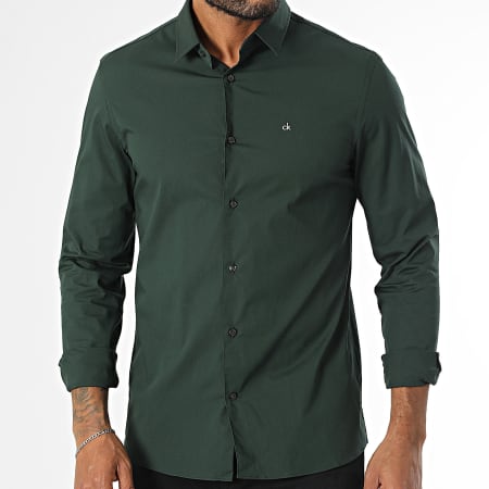 Calvin Klein - Slim Poplin Long Sleeve Shirt 0856 Dark Green - Ryses