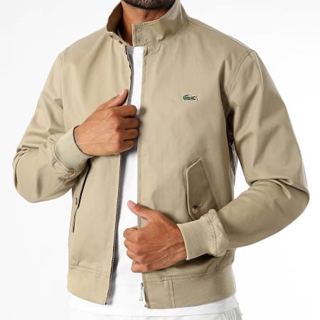 Lacoste - Giacca con zip ricamata in coccodrillo beige