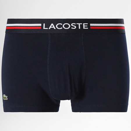 Lacoste - Lot De 3 Boxers Logo Brodé Crocodile Blanc Bleu Marine