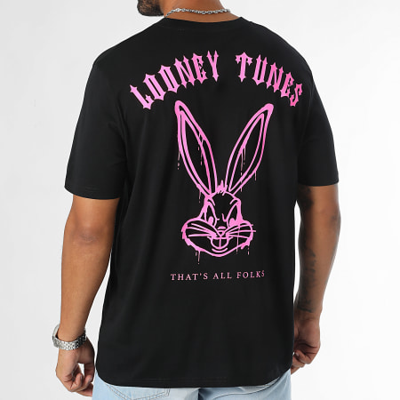 Looney Tunes - Tee Shirt Oversize Large Bugs Bunny Worldwide Backspray Nero Rosa Fluo