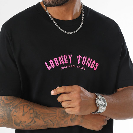 Looney Tunes - Tee Shirt Oversize Large Bugs Bunny Worldwide Backspray Negro Rosa Fluo