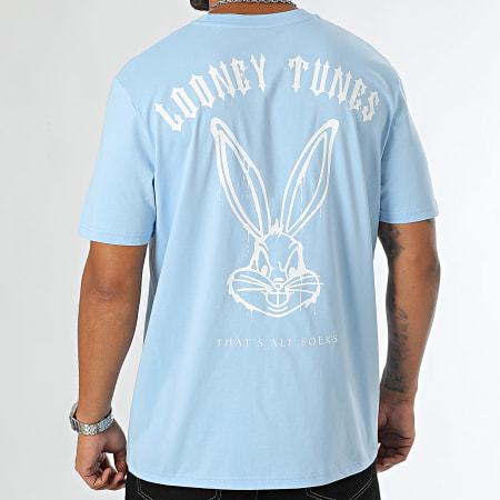 Looney Tunes - Tee Shirt Oversize Large Bugs Bunny Worldwide Backspray Light Blue White