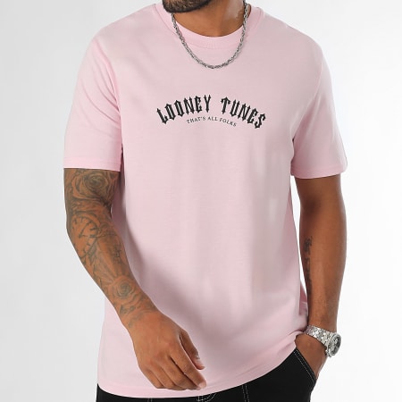 Looney Tunes - Tee Shirt Oversized Groot Bugs Bunny Wereldwijd Rugspray Roze Zwart