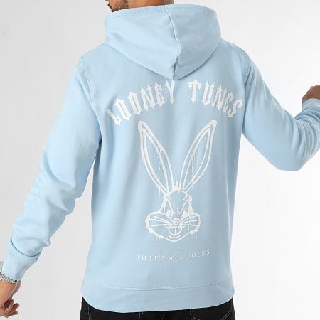 Looney Tunes - Sudadera con capucha Bugs Bunny Worldwide Backspray Azul claro Blanco